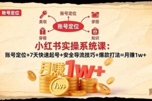 （16554期）小红书实操系统课：账号定位+7天快速起号+安全导流技巧+爆款打法=月赚1w+